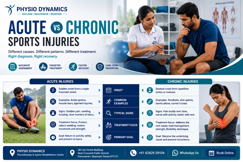 Infographic comparing Acute and Chronic Sports Injuries