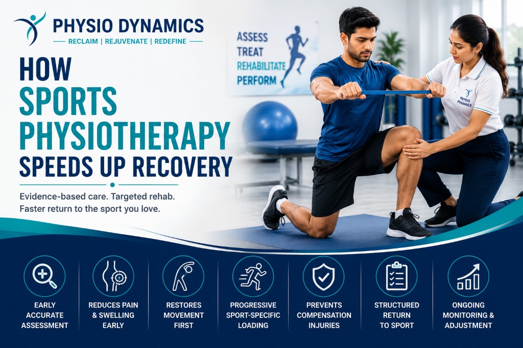Physiotherapist guiding an athlete through rehabilitation exercises at Physio Dynamics, Panamaram, Wayanad